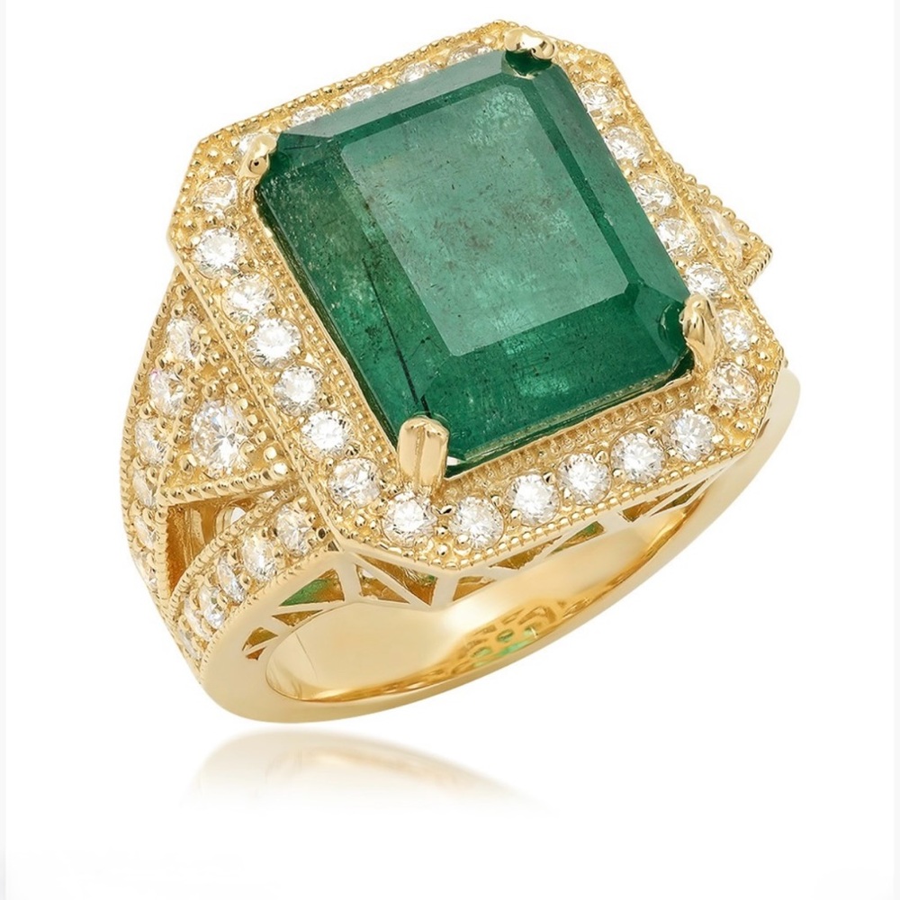 14K Gold, Emerald and Diamond ring